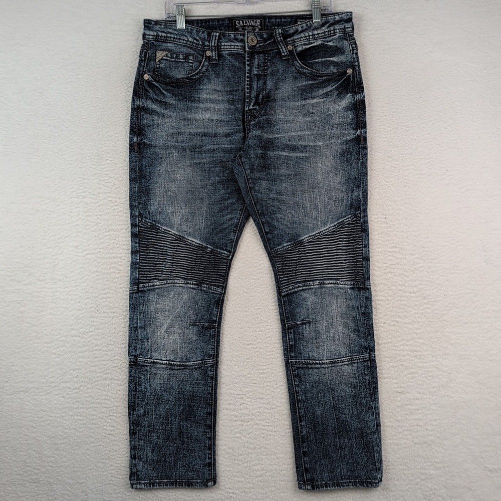 Buckle Salvage Jeans Men's 33 Havoc Slim Skinny Moto Blue Denim‎